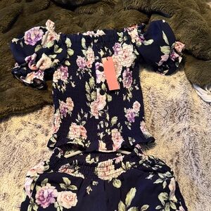 BCBG Girls Floral Smocked Top and Bottom Set